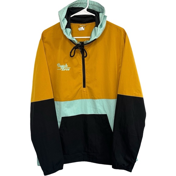 Dutch Bros XS+XL+XXXL Mint+Gold+Black Hoodie Windbreaker Rain Jacket Stoked